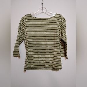 VILLAGER LIZ CLAIBORNECompany Striped Green Women's Top S Polyester Rayon Cotton